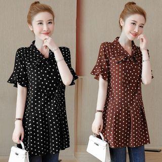 Short-sleeve Dotted Chiffon Tunic Shirt