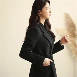 Tall Size Wool Blend Coat With Sash
