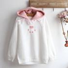 Paw Embroidered Bow Accent Hoodie White - One Size
