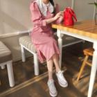 Lace-collar Puff-sleeve Plaid Long Dress