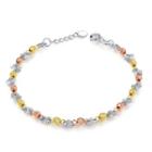 14k Yellow, Rose And White Gold Flower And Beads Bracelet (17.5cm)