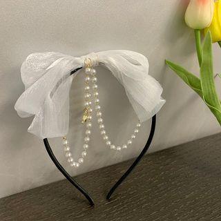 Faux Pearl Bow Accent Headband As Shown In Figure - One Size
