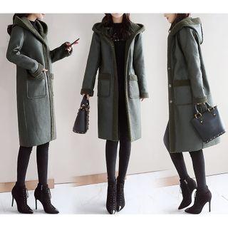 Hooded Fleece-lined Faux Leather Coat