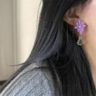 Faux Crystal Flower Dangle Earring 1 Pair - Purple - One Size