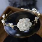 Wedding Flower Faux Pearl Alloy Headband Gold - One Size