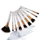 Set Of 9: Marble Print Handle Makeup Brush 9 Pcs - As Shown In Figure - One Size