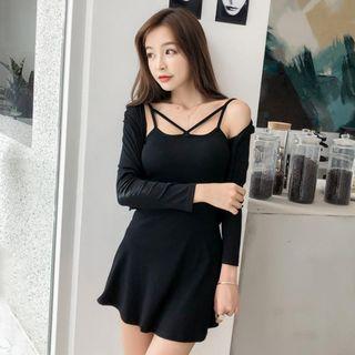Set: Spaghetti Strap Mini A-line Dress + Cropped Jacket