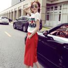 Set: Printed Short Sleeve T-shirt + Plain Culottes
