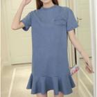 Short-sleeve Ruffle Denim T-shirt Dress
