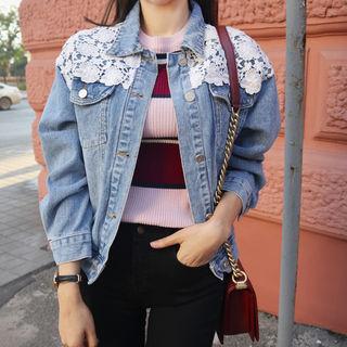 Lace-detail Denim Jacket