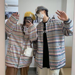 Couple Matching Pattern Button-up Baseball Jacket