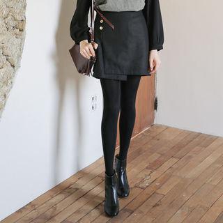 Buttoned Wool Blend Mini Wrap Skirt