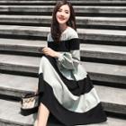 Long-sleeve Stripe Midi A-line Dress