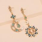 Non-matching Glaze Moon & Star Dangle Earring 1 Pair - Kc Gold - As Shown In Figure - One Size