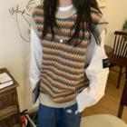 Color Block Sweater Vest Green & Tangerine - One Size