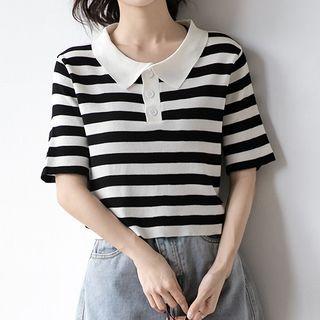 Short-sleeve Striped Polo Shirt Black - M