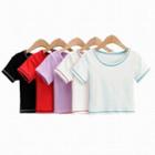 Short-sleeve Contrast Stitch Cropped T-shirt