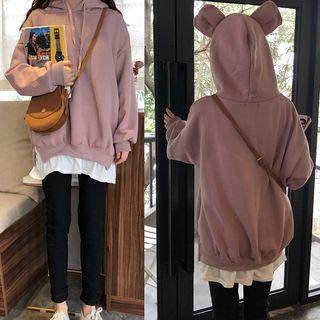 Bear Ear Mock Two-piece Hoodie / Fleece-lined Skinny Pants