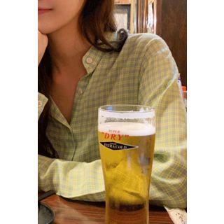 Mandarin-collar Plaid Shirt Yellow - One Size