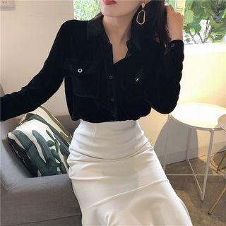 Plain Velvet Shirt Black - One Size