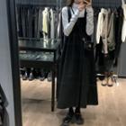 Frilled Long-sleeve Slim-fit Top / Plain Sleeveless Dress