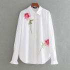 Floral Embroidered Long-sleeve Open-front Blouse