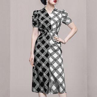 Two-tone Plaid Midi A-line Dress