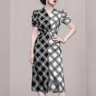 Two-tone Plaid Midi A-line Dress
