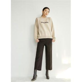 Drop-shoulder Letter Print Sweater Cream - One Size