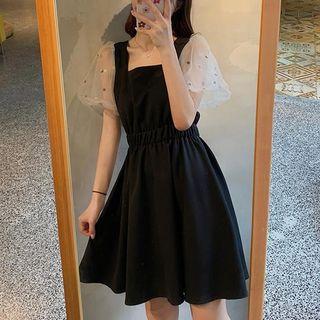 Sheer Panel Short-sleeve A-line Dress As Shown In Figure - One Size