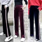 Contrast-trim Straight-cut Velvet Pants