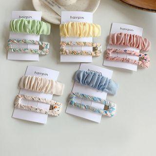 Set : Shirred Fabric Hair Clip + Floral Print Fabric Hair Clip