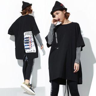 Long Sleeve Pinstriped Panel T-shirt Dress