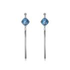 925 Sterling Silver Geometric Rhombus Long Tassel Earrings With Blue Austrian Element Crystal Silver - One Size