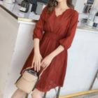 Elbow-sleeve Eyelet Lace A-line Dress