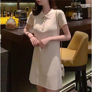 Plain Short-sleeve Knit Polo Shirt Dress