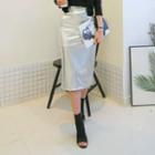Band-waist Midi Lame Skirt