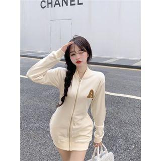 Letter Embroidered Zip Hoodie Dress