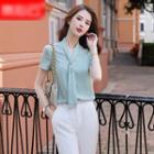 Short-sleeve Tie-neck Blouse / Fitted Skirt / Dress Pants / Set