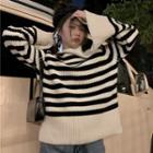 Bell-sleeve Striped Sweater Stripes - Black & White - One Size