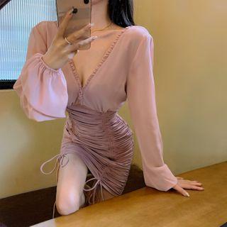 V-neck Chiffon Ruffled A-line Dress