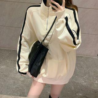 Striped Half-zip Turtleneck Sweatshirt White - One Size