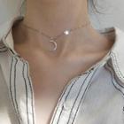 925 Sterling Silver Moon & Star Pendant Choker S925 Silver - Silver - One Size