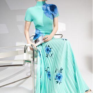 Flower Print Accordion Pleat Maxi A-line Skirt (various Designs)