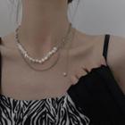 Faux Pearl Layered Necklace White & Silver - One Size