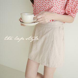 Band-waist Wrap-front Linen Skort