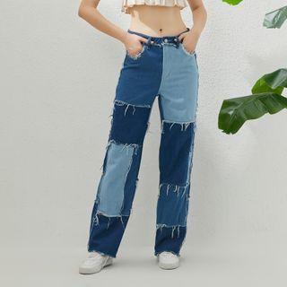 Color-panel Straight Leg Jeans