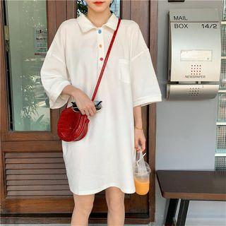 Pocket Detail 3/4-sleeve Polo Shirt Dress
