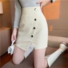 Faux Leather Button-up Side-slit Sheath Mini Skirt