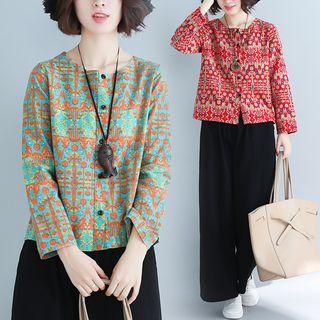 Ethnic Print Long-sleeve Round-neck Jacket
